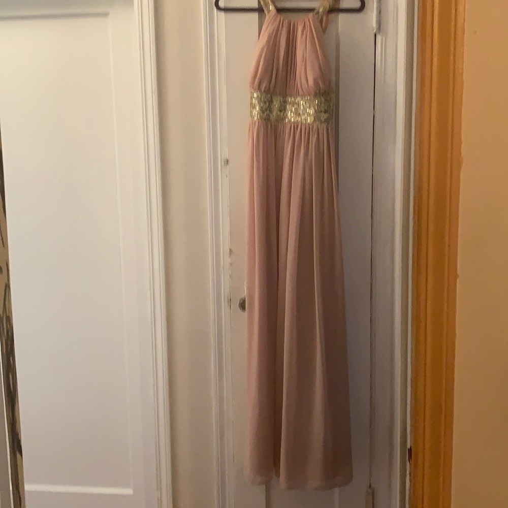 Calvin Klein gown blush tone w/gold sequins size 8